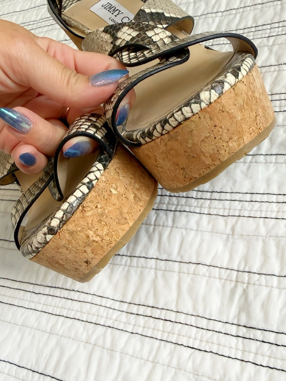 NWT Jimmy Choo Snake Embossed Strappy Sandals Wedge Platform size 39 - Picture 6 of 10